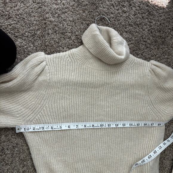 J Crew Women’s Cropped Puff-Sleeve Turtleneck Sweater Cream Sz S Basic Essential - Picture 6 of 10